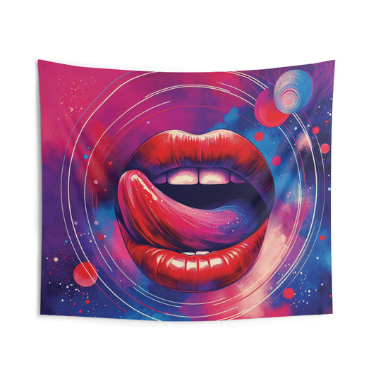 Indoor Wall Tapestries | Lips in the galaxy, outerspace, colorful, perfect for decorating your room