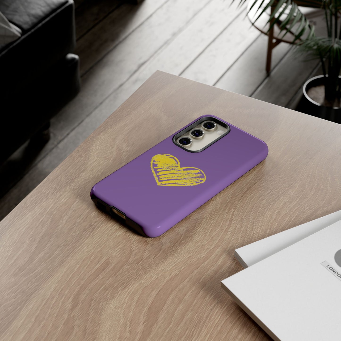 Yellow Heart, Purple Phone Case