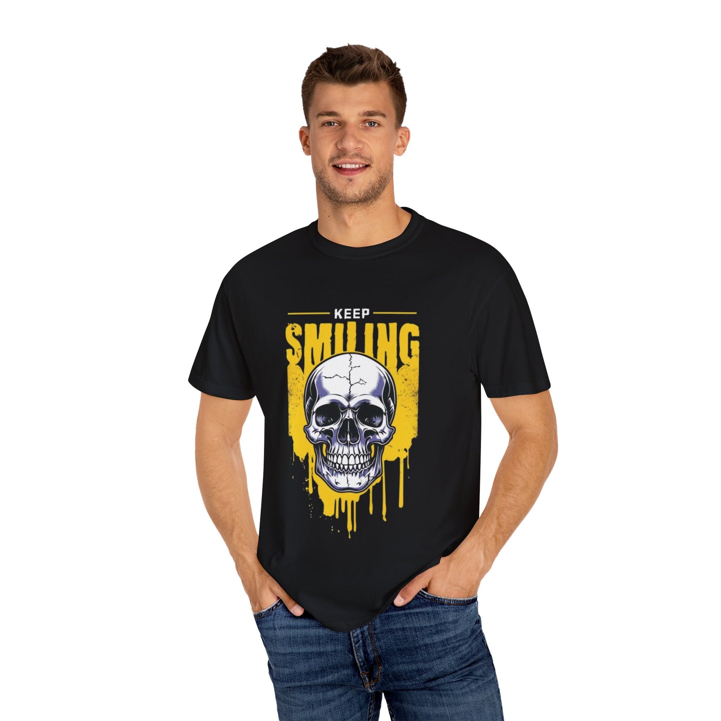 "Keep Smiling" Skull T-Shirt for Men and Women, Unisex Garment-Dyed T-shirt