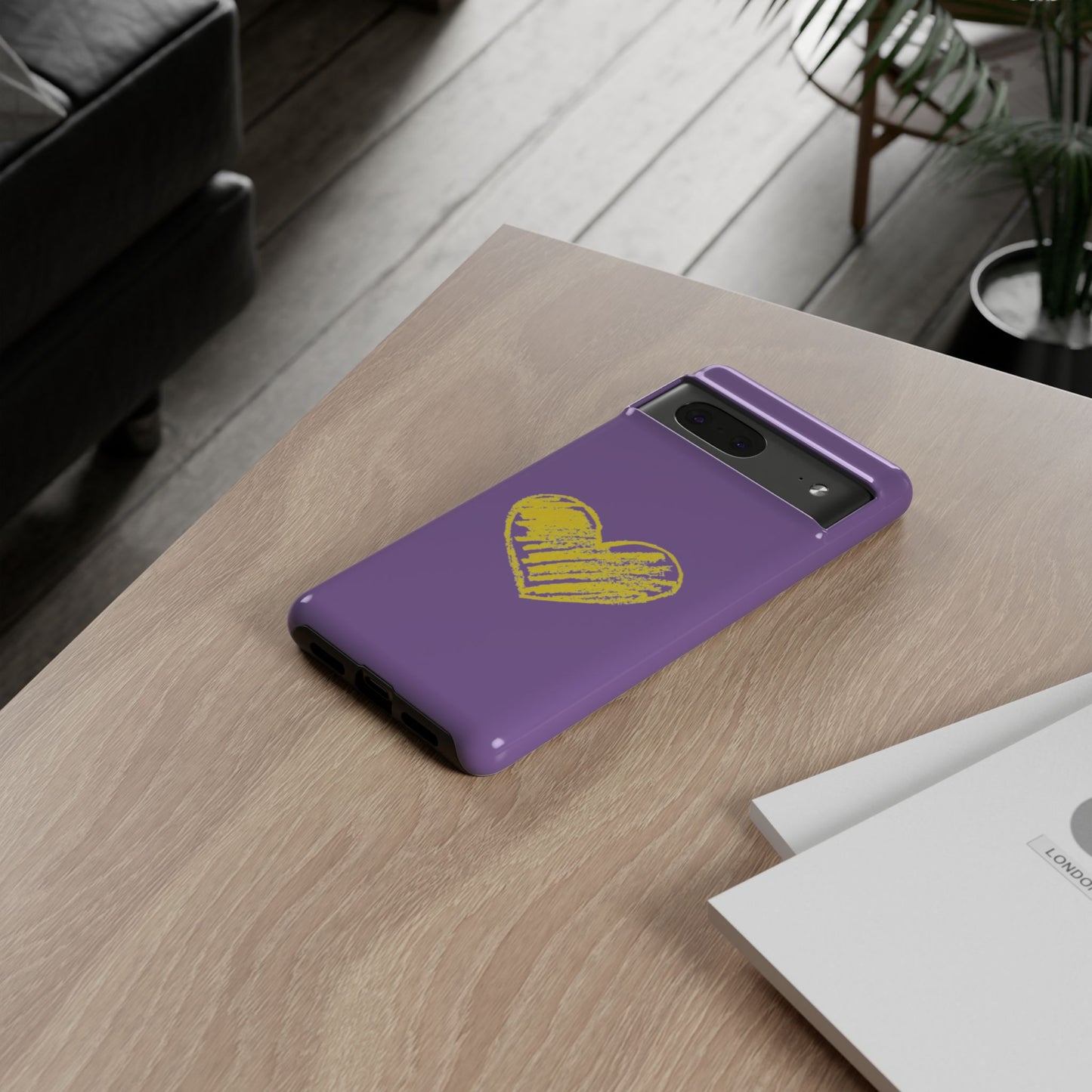 Yellow Heart, Purple Phone Case