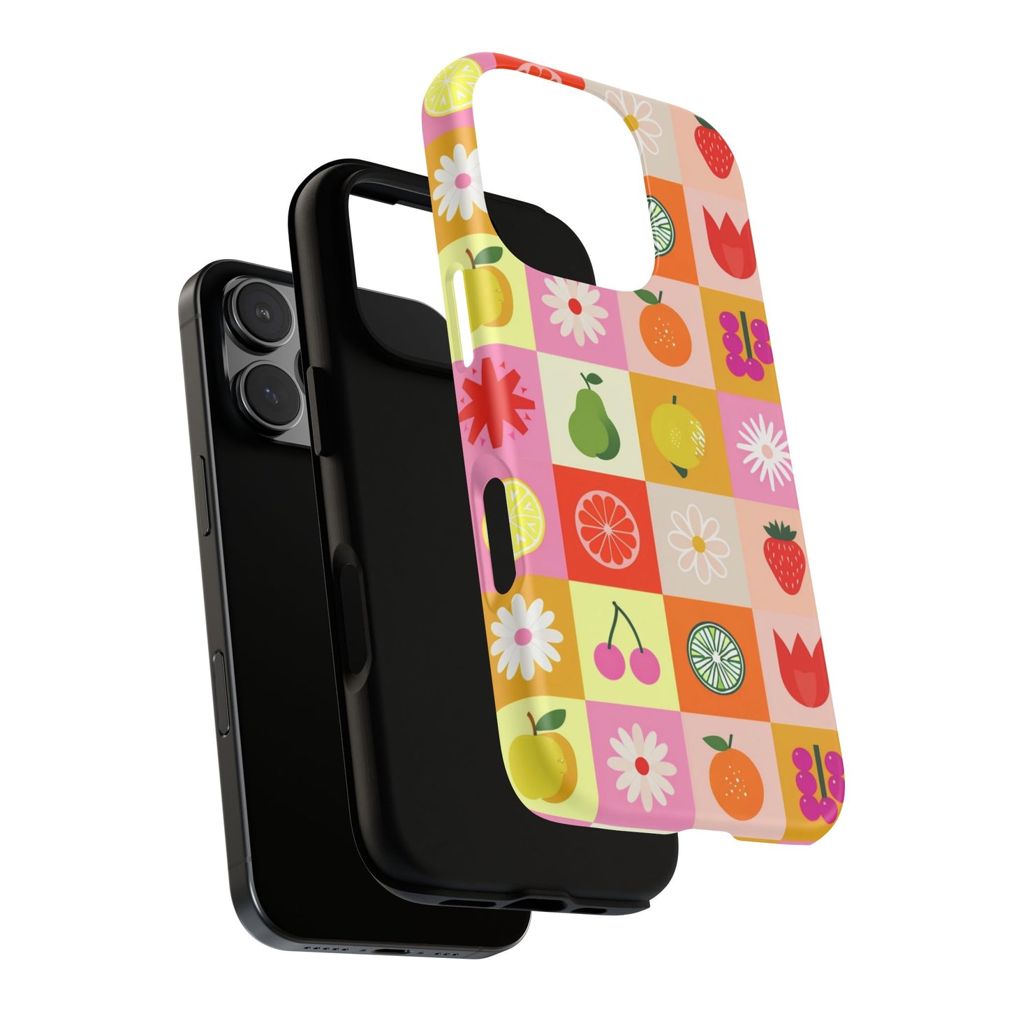 Flowers And Fruit Checkered Phone Cases For iPhone, Samsung Galaxy, and Google Pixel