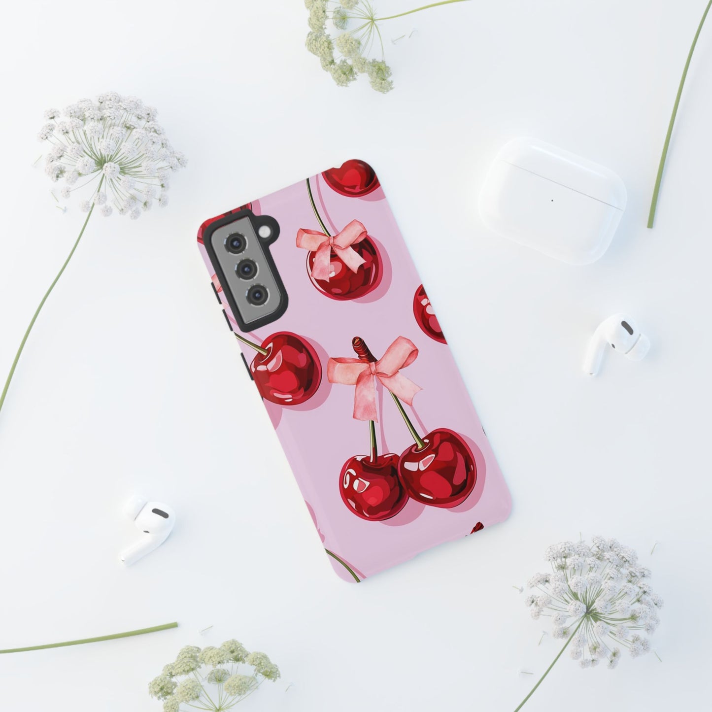 Cherry Ribbon Phone Cases for iPhone, Samsung Galaxy, and Google Pixel