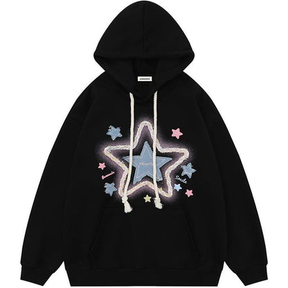 Cosmic Comfort: Oversized Star Graphic Hoodie – Unisex, Cozy Fleece Pullover with Pocket